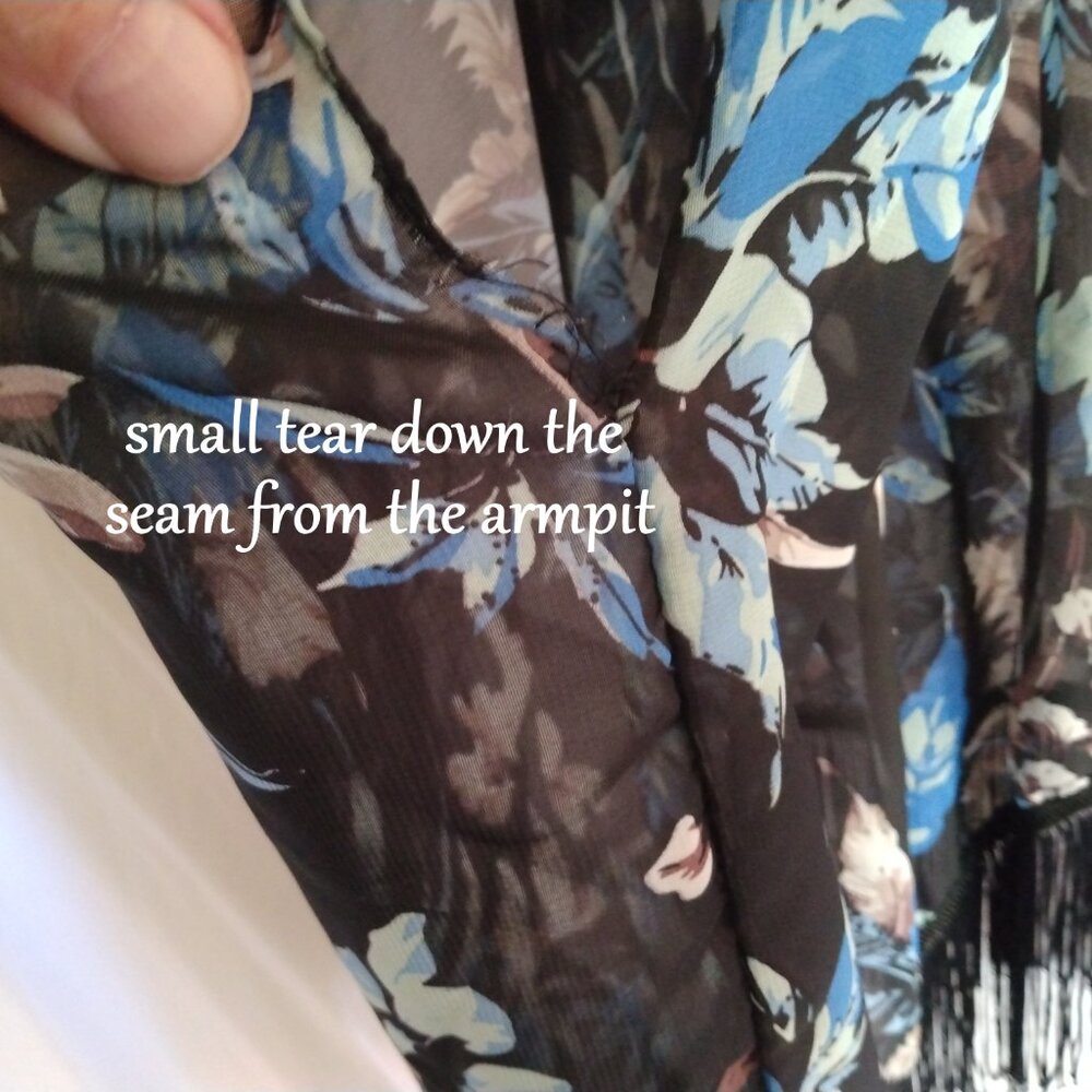 Soul Young Black Floral Sheer Kimono Duster Beach Cover-Up XL Boho Cottagecore - Picture 5 of 10